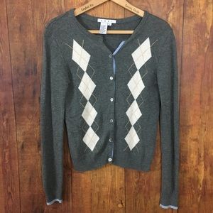 CAbi Gray Argyle Cardigan Sweater